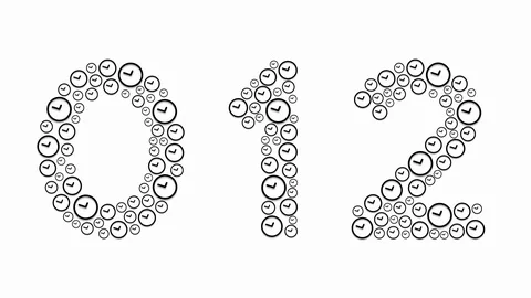 Alphabet set letter number zero to nine and punctuation, Clock pattern, Time Stock Footage 105061466