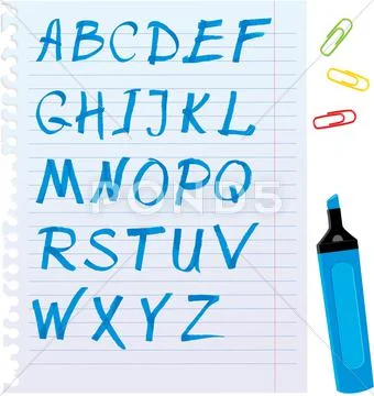 Alphabet set - letters are made of blue marker. Stock Illustration