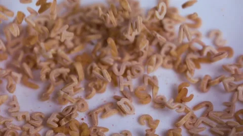Alphabet soup falling and bouncing, Slow Motion 1000fps 스톡 동영상 149155354
