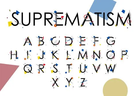 Alphabet SUPPREMATISM made up of simple geometric shapes Ilustración de archivo