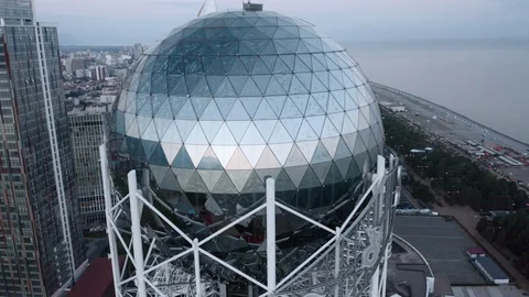Alphabet Tower in Batumi. Drones fly overhead Stock Footage 116499285