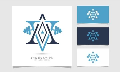Alphabet VA vector logo design with dumbbell icon, Graphic designer studio Co Stock Illustration