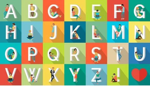 Alphabet Vacation Vector Flat Design Concept Stock Illustration