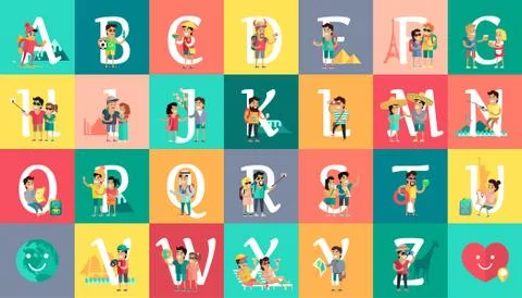 Alphabet Vacation Vector Flat Design Concept Stockillustratie