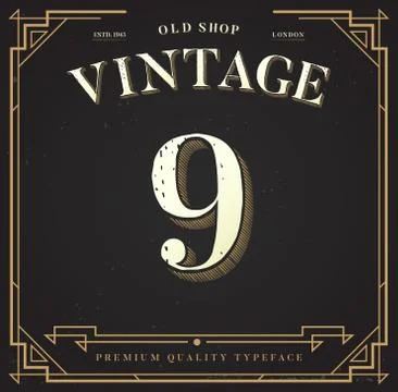Alphabet Vector Font. Number with Classy Stylish Background Stock Illustration