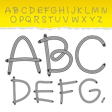 Alphabet from A to Z and used pattern brushes included. Set black letters on イラスト素材