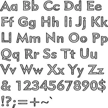 Alphabet,collection letters. Structural, textured text. Stock Illustration