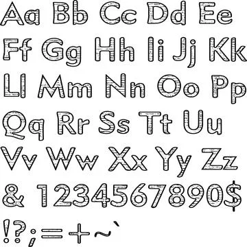 Alphabet,collection letters. Structural, textured text. Stock Illustration