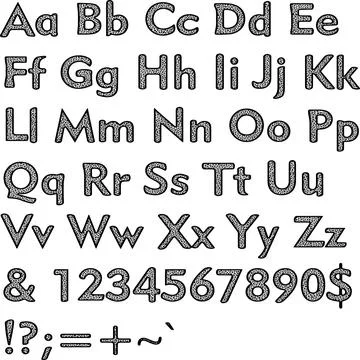 Alphabet,collection letters. Structural, textured text. Stock Illustration