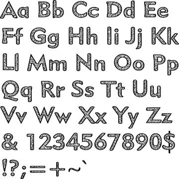Alphabet,collection letters. Structural, textured text. Stock Illustration