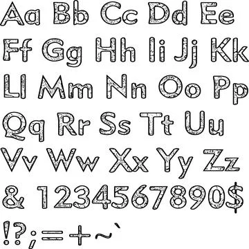 Alphabet,collection letters. Structural, textured text. Stock Illustration