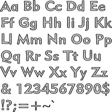 Alphabet,collection letters. Structural, textured text. Stock Illustration