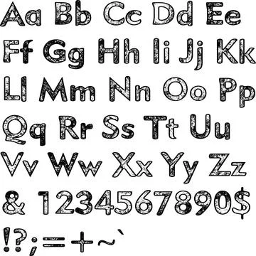 Alphabet,collection letters. Structural, textured text. Stock Illustration