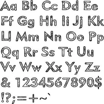 Alphabet,collection letters. Structural, textured text. Stock Illustration