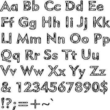 Alphabet,collection letters. Structural, textured text. Stock Illustration
