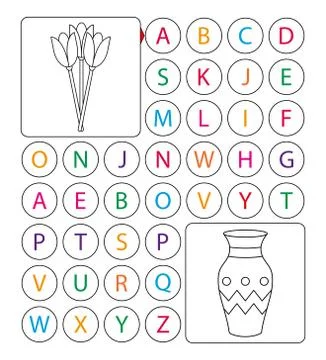 Alphabetic labyrinth, puzzle. worksheet. Learning a letters. Task - Go from t Stock Illustration