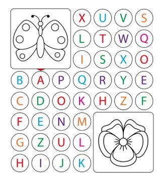 Alphabetic labyrinth, puzzle. worksheet. Learning a letters. Task - Go from t Stock Illustration