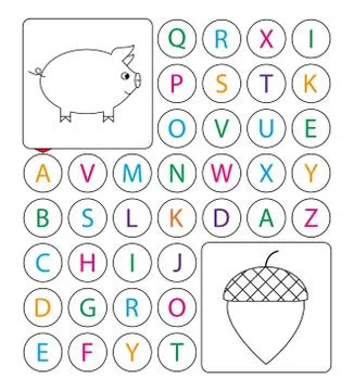 Alphabetic labyrinth, puzzle. worksheet. Learning a letters. Task - Go from t Stock Illustration