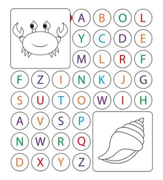 Alphabetic labyrinth, puzzle. worksheet. Learning a letters. Task - Go from t Stock Illustration