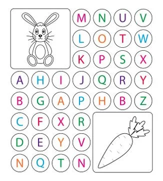 Alphabetic labyrinth, puzzle. worksheet. Learning a letters. Task - Go from t Stock Illustration