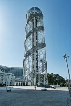 Alphabetic tower spiral dna structure in batumi georgia Stock Photos