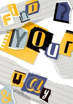 Alphabetical collage banner, poster vector illustration. Words cut out by Stock Illustration