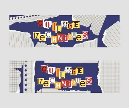 Alphabetical collage set of banners vector illustration. Words cut out by Stock Illustration