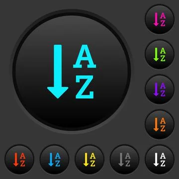 Alphabetically ascending ordered list dark push buttons with color icons Stock Illustration
