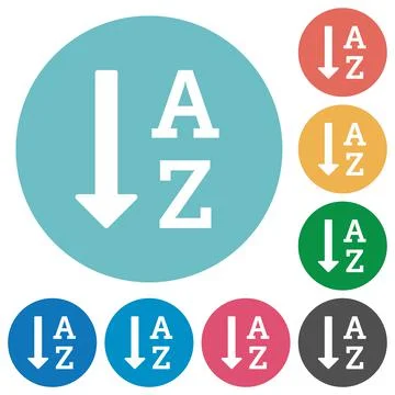 Alphabetically ascending ordered list flat round icons Illustrazione stock