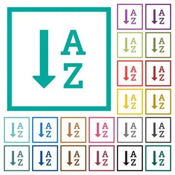 Alphabetically ascending ordered list flat color icons with quadrant frames Stock Illustration