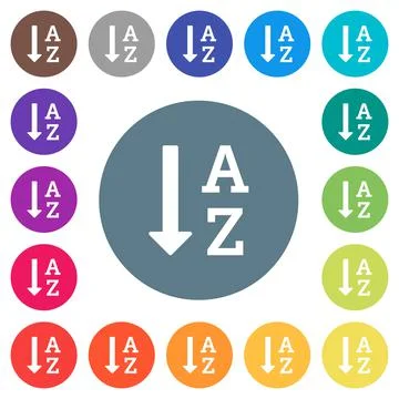 Alphabetically ascending ordered list flat white icons on round color backgro Illustrazione stock
