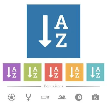 Alphabetically ascending ordered list flat white icons in square backgrounds Stock Illustration