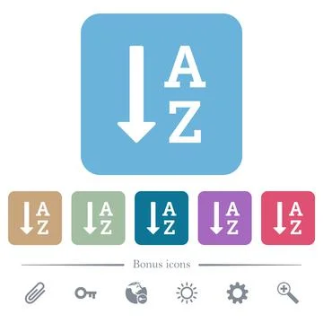 Alphabetically ascending ordered list flat icons on color rounded square back 스톡 일러스트