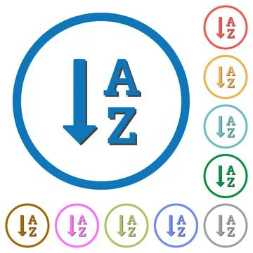 Alphabetically ascending ordered list icons with shadows and outlines Stock Illustration