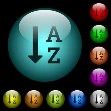 Alphabetically ascending ordered list icons in color illuminated glass button Illustrazione stock