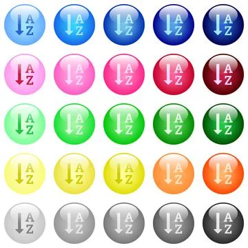 Alphabetically ascending ordered list icons in color glossy buttons Illustrazione stock