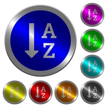 Alphabetically ascending ordered list luminous coin-like round color buttons Stockillustratie