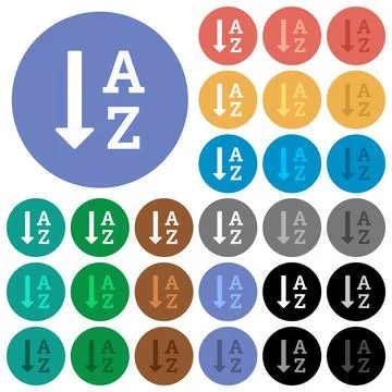 Alphabetically ascending ordered list round flat multi colored icons Illustrazione stock
