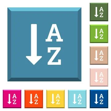 Alphabetically ascending ordered list white icons on edged square buttons Stockillustratie