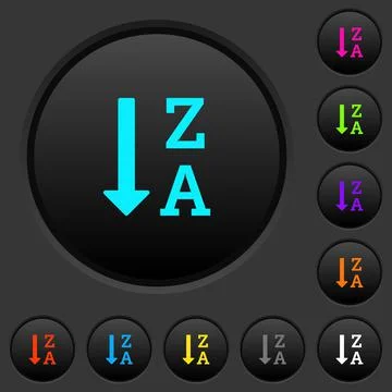 Alphabetically descending ordered list dark push buttons with color icons Stock Illustration