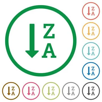 Alphabetically descending ordered list flat icons with outli Stock Illustration