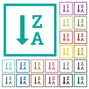 Alphabetically descending ordered list flat color icons with quadrant frames Stock Illustration