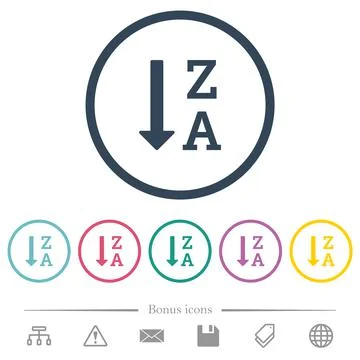 Alphabetically descending ordered list flat color icons in round outlines Stock Illustration