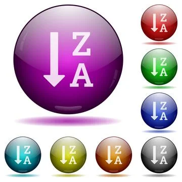 Alphabetically descending ordered list icon in glass sphere buttons Stock Illustration