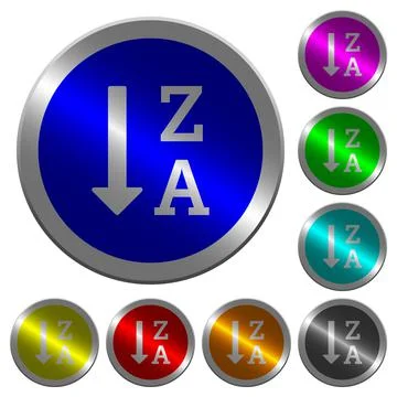 Alphabetically descending ordered list luminous coin-like round color buttons Stock Illustration