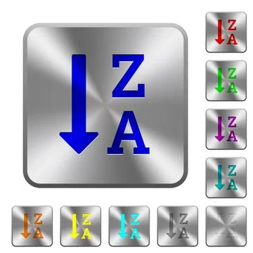 Alphabetically descending ordered list rounded square steel buttons Stock Illustration