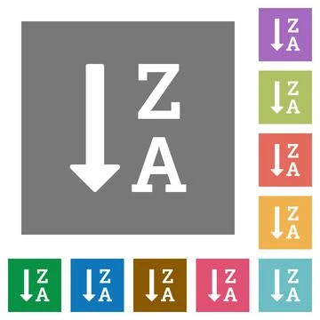 Alphabetically descending ordered list square flat icons Stock Illustration