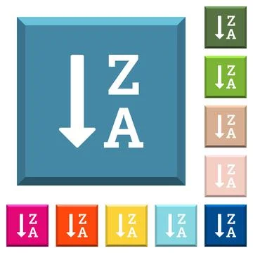 Alphabetically descending ordered list white icons on edged square buttons Stock Illustration