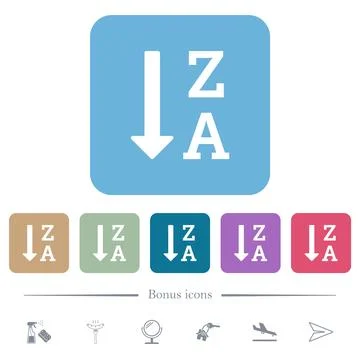 Alphabetically descending ordered list white flat icons on color rounded squa Stock Illustration