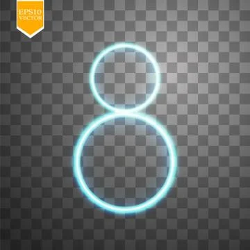 Alphabets Number 8 eight of blue neon on transparent background. Illustration Stock Illustration
